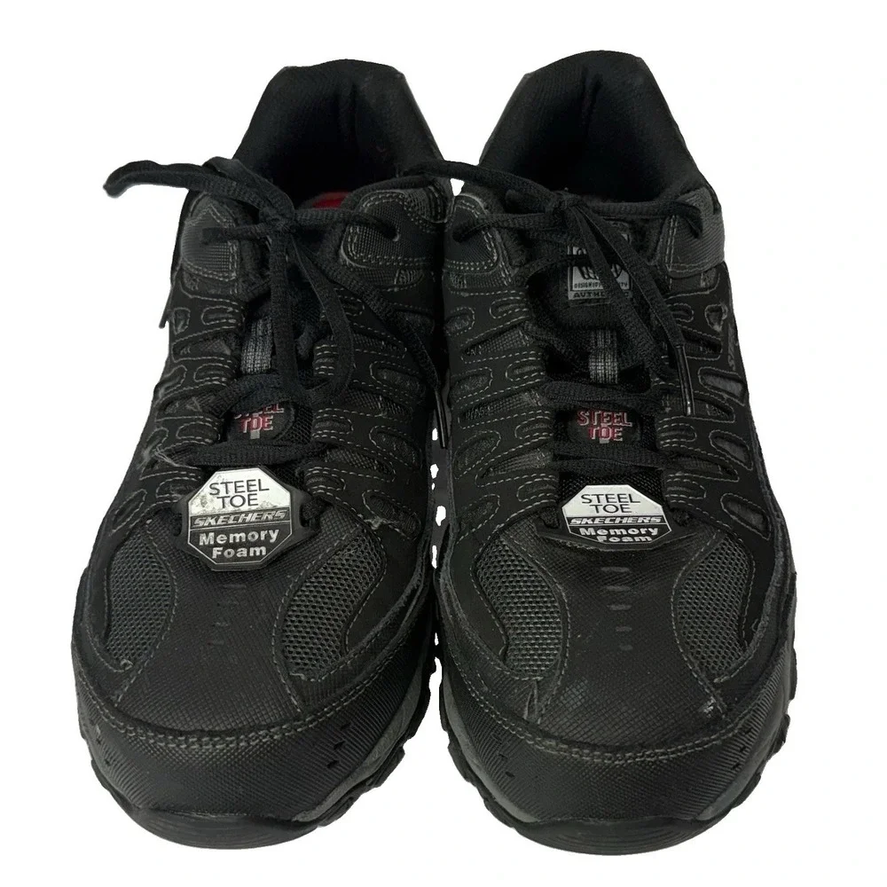 Steel Toe Sketchers Cankton Work Sneakers Black Memory Foam Mens 9.5 NWOB